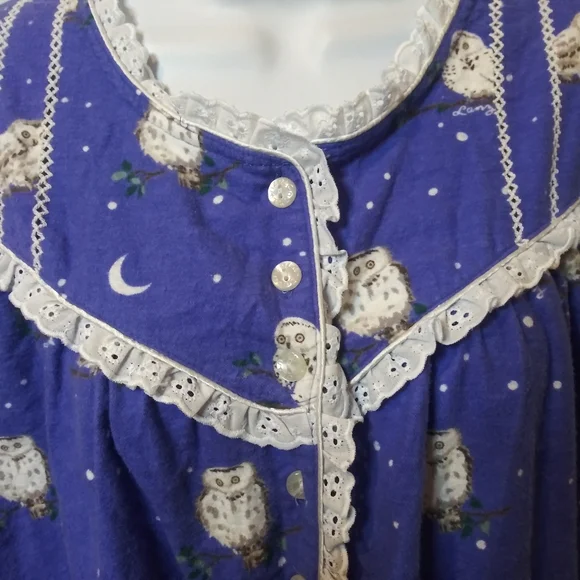 Lanz of Salzburg Harry Potter Style White Owl Patterned Purple Flannel Nightgown - Picture 4 of 12
